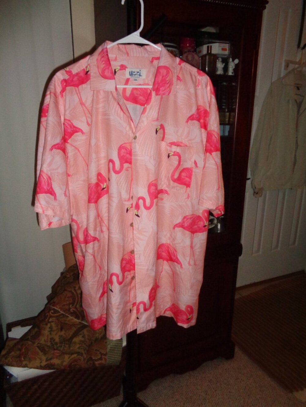 Uzzi Amphibious Gear Pink Flamingo Tropical Print Button Front Shirt XXL
